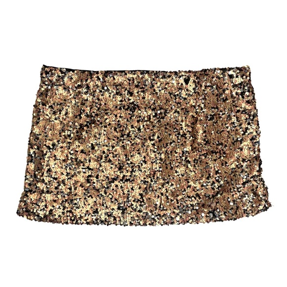 NWT Free People Annalise Sequin Slit Hem Gold Mini Skirt Size 10 - Picture 5 of 13